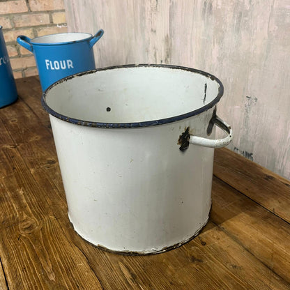Vintage White Enamel Tin With Handles NO LID Great Patina
