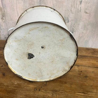 Vintage White Enamel Tin With Handles NO LID Great Patina