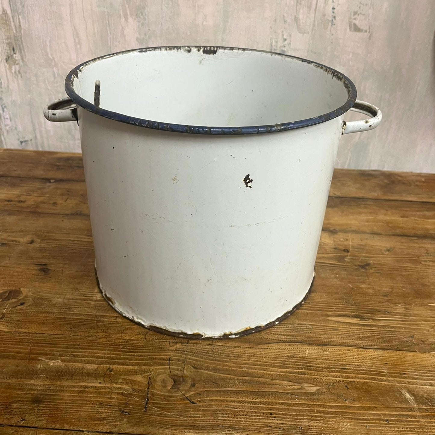 Vintage White Enamel Tin With Handles NO LID Great Patina