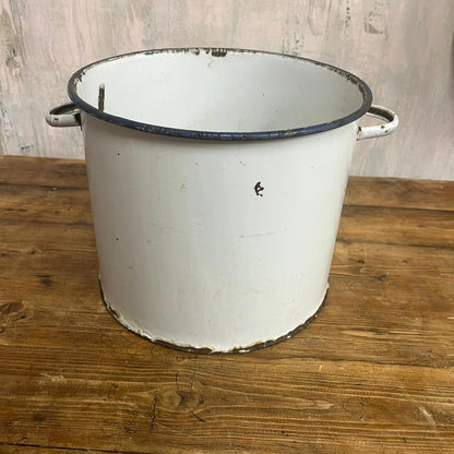 Vintage White Enamel Tin With Handles NO LID Great Patina