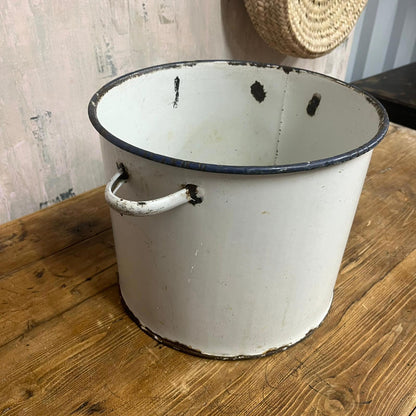 Vintage White Enamel Tin With Handles NO LID Great Patina