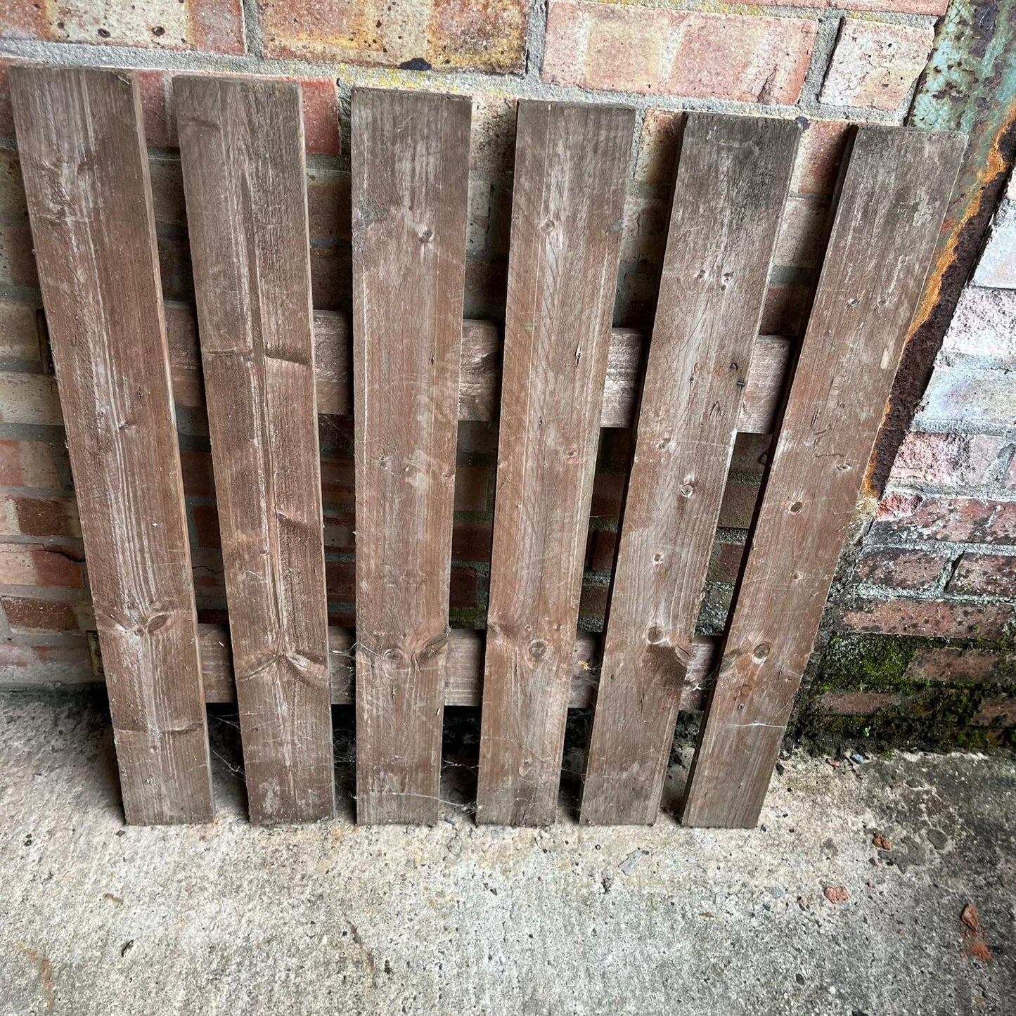 Vintage Wooden Garden Gate With Hinges & Bolt Planks Stained Brown Weathered