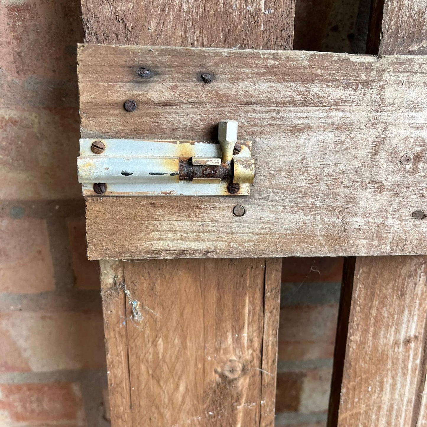 Vintage Wooden Garden Gate With Hinges & Bolt Planks Stained Brown Weathered