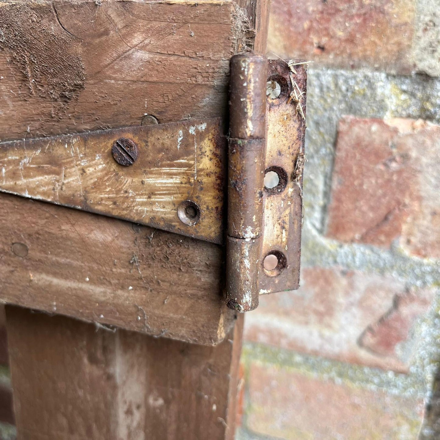 Vintage Wooden Garden Gate With Hinges & Bolt Planks Stained Brown Weathered