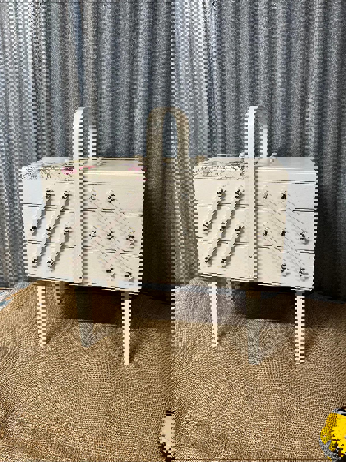 Wooden Painted Sewing Box On Legs Sweet Pea Decoupage