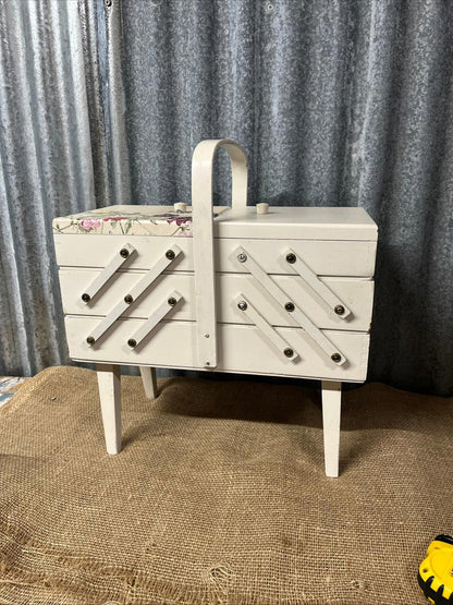 Wooden Painted Sewing Box On Legs Sweet Pea Decoupage