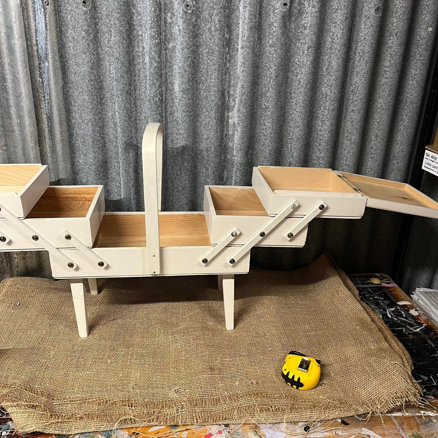 Wooden Painted Sewing Box On Legs Sweet Pea Decoupage