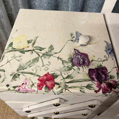 Wooden Painted Sewing Box On Legs Sweet Pea Decoupage