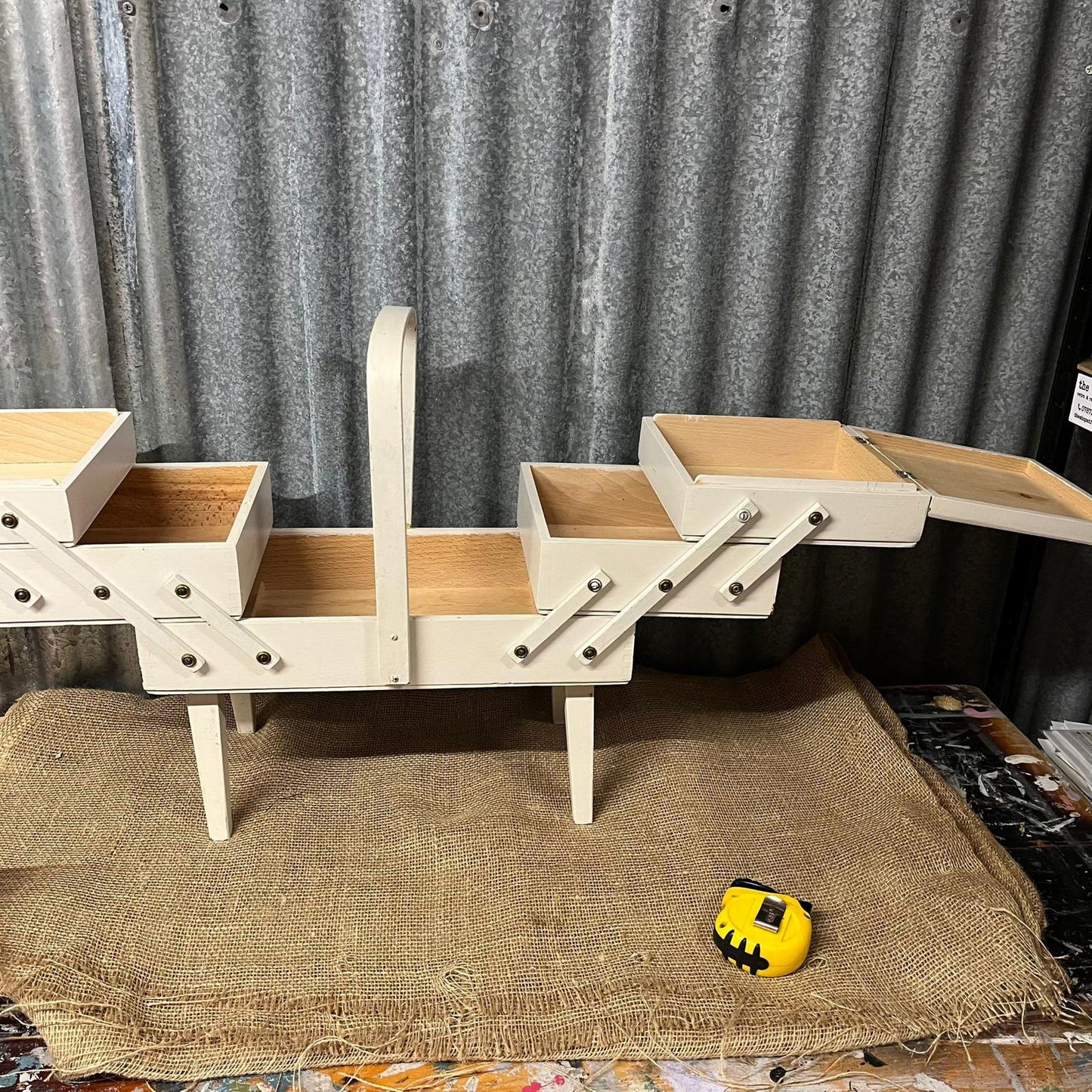 Wooden Painted Sewing Box On Legs Sweet Pea Decoupage