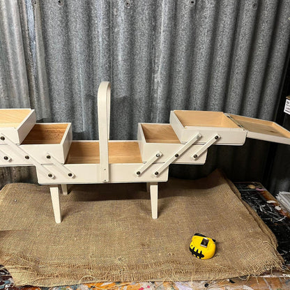 Wooden Painted Sewing Box On Legs Sweet Pea Decoupage