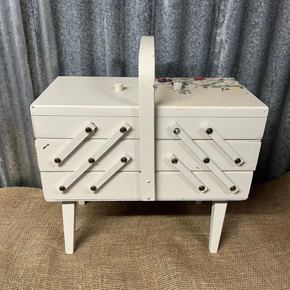 Wooden Painted Sewing Box On Legs Sweet Pea Decoupage