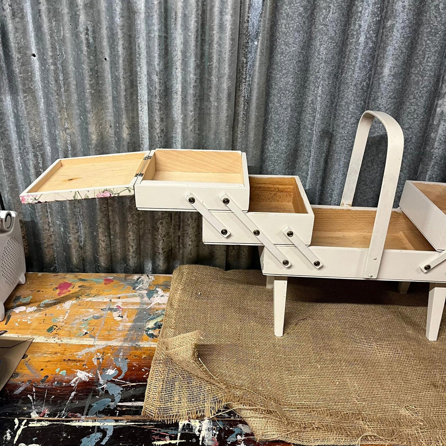 Wooden Painted Sewing Box On Legs Sweet Pea Decoupage