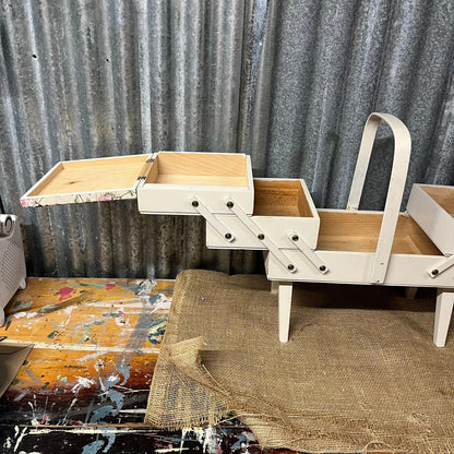 Wooden Painted Sewing Box On Legs Sweet Pea Decoupage