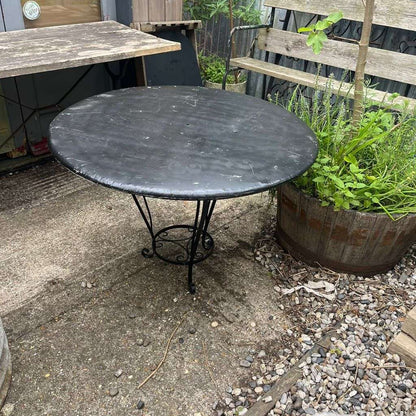 Black Metal Circular Garden Table Faded Clock Face Tripod Legs Ornate Shelf