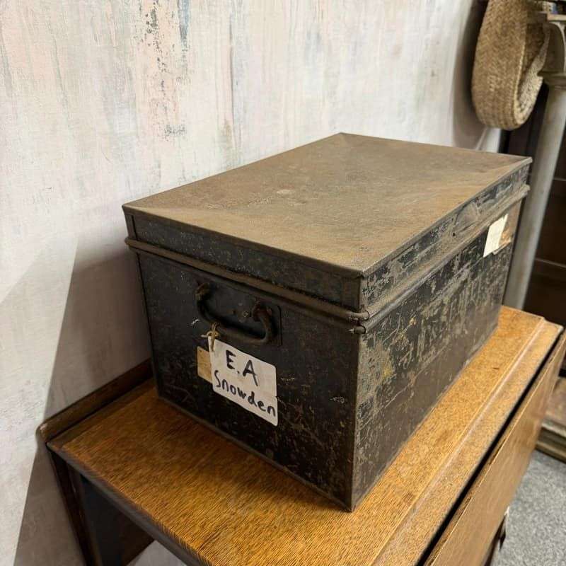 Vintage Solicitors Black Metal Deed Chest Side Handles Side Coffee Table Toys