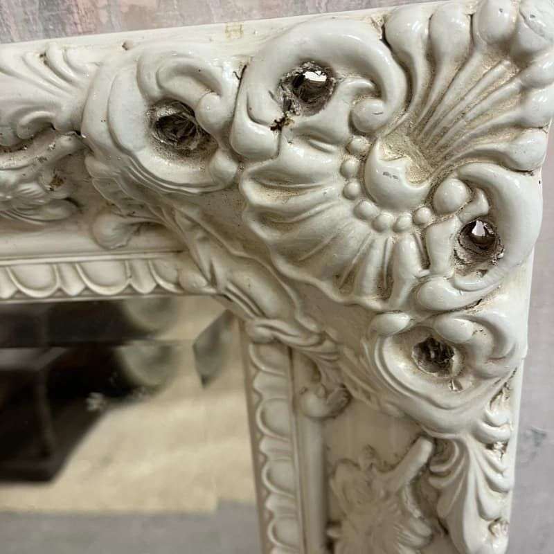 White Ornate Rectangular Framed Mirror Bevelled Edge As Found