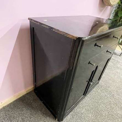 Simple Rustic Black Painted Wooden Cabinet Two Drawers Double Cupboard