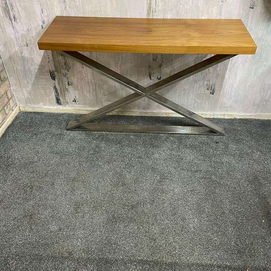 Modern Wood And Chrome Designer Console Table Hall Table X-Frame Legs