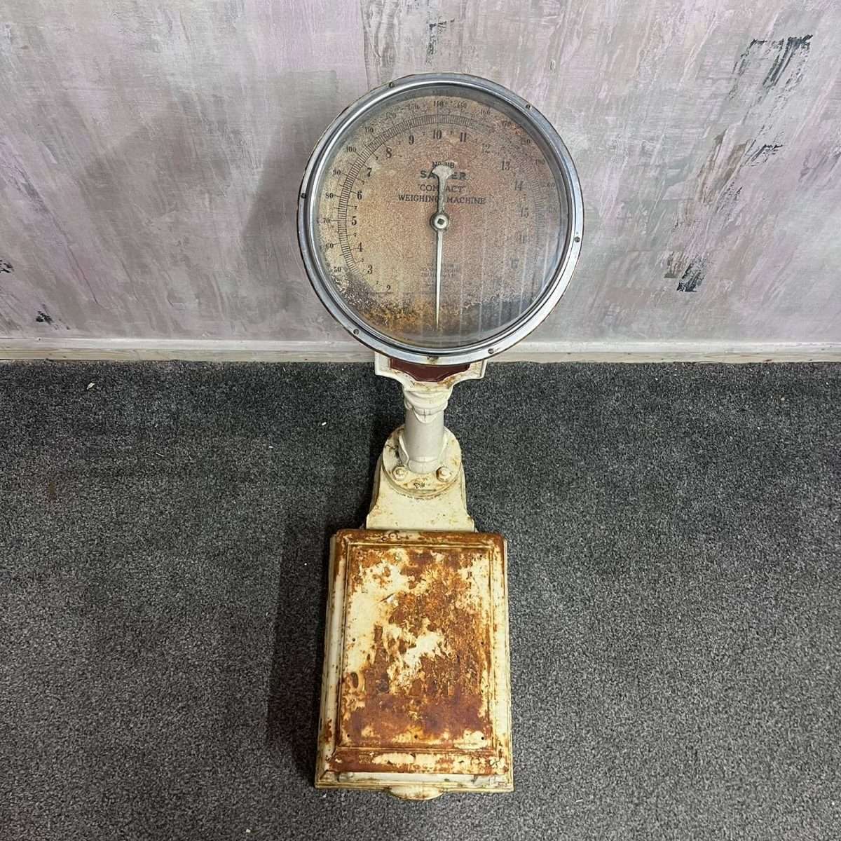 Vintage Salter Model 218 Iron Shop Scales Cream Great Rusted Patina