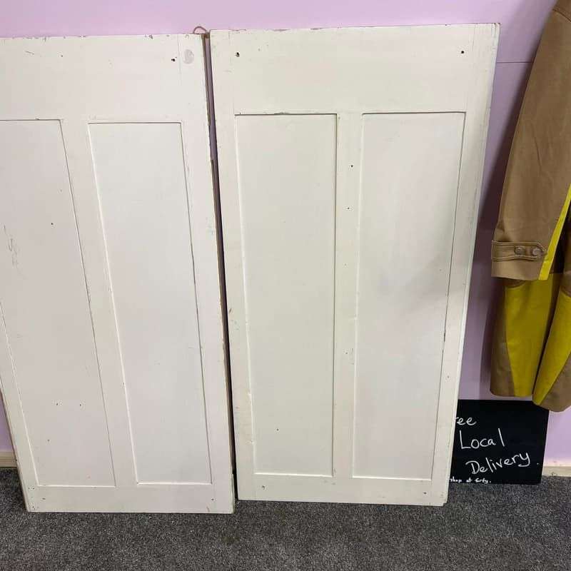 Vintage Pair Painted Wooden Doors Panels Wall Hanging Hospitality Retail