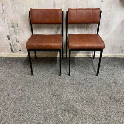 Pair Retro Godfrey Syrett Office Dining Chairs Faux Leather Black Metal Legs