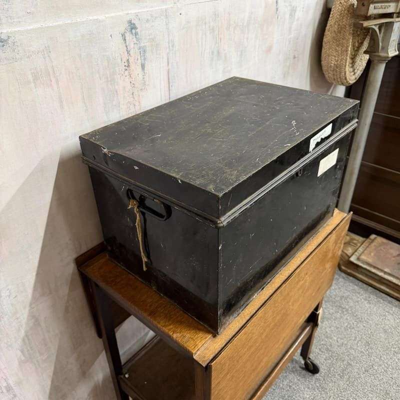 Vintage Solicitors Black Metal Deed Chest Side Handles Side Coffee Table Toys