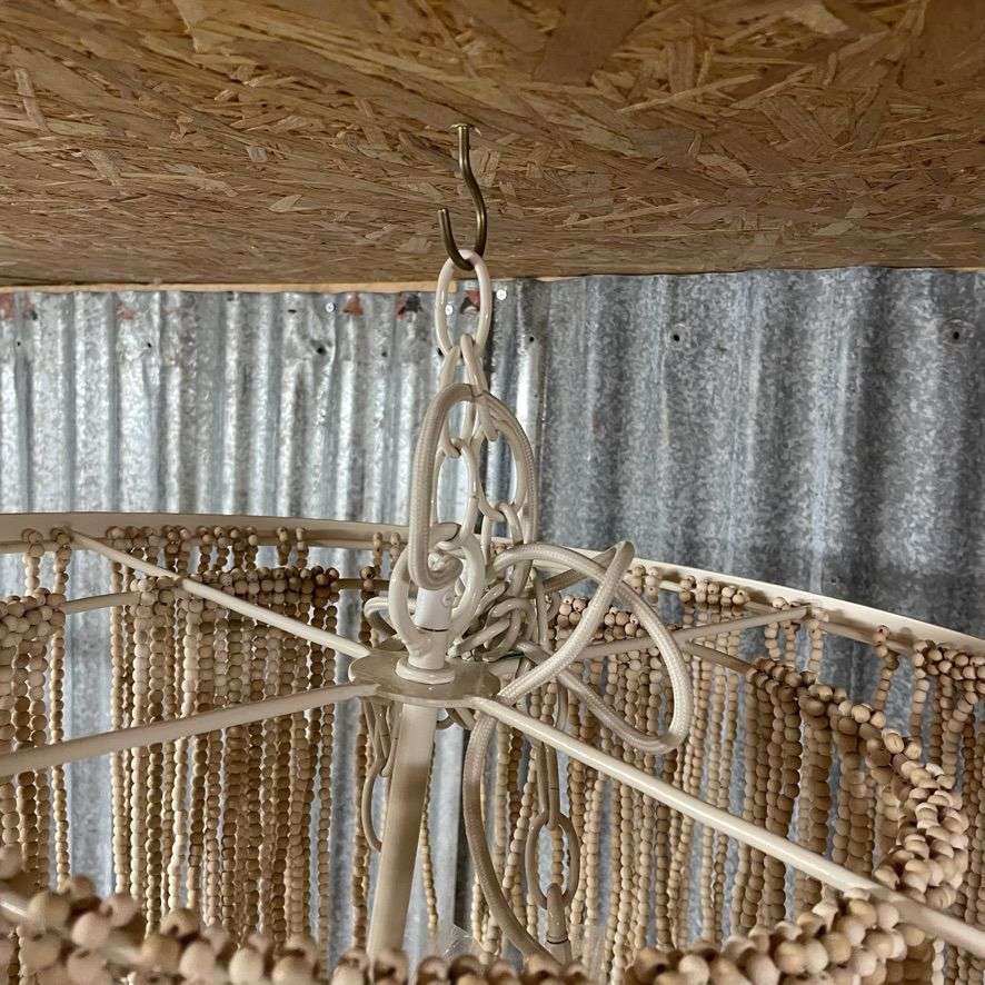 Anthropologie Cream Wooden Beaded Star Pendant Chandelier Light Fitting