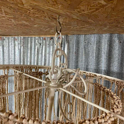 Anthropologie Cream Wooden Beaded Star Pendant Chandelier Light Fitting