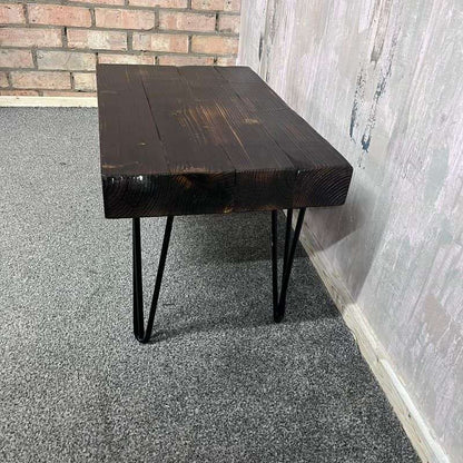 Rustic Wooden Small Side Table Seat Coffee Table Black Hairpin Legs