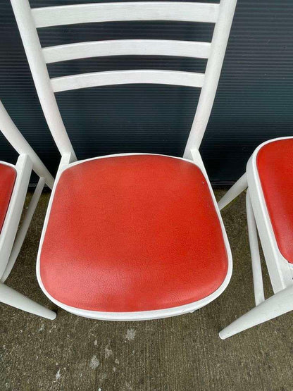 5x Vintage Retro 20thC Mid-Century Wooden White Chairs Red Seats Kitchen Dining