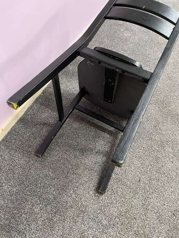 Low Painted Wooden Chair Distressed Paintwork Black Over Yellow