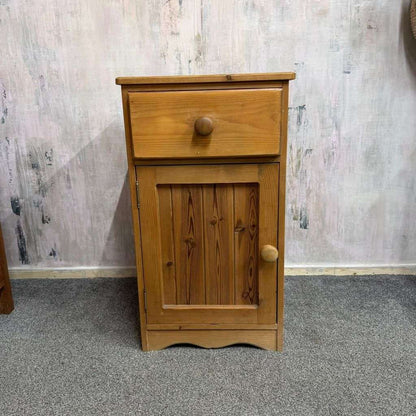 Pine Side Pot Cupboard Single Drawer Over Cupboard Knob Handles Scalloped Edge