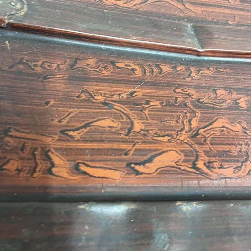 Vintage Metal Large Tin Trunk Side Handles Wood Grain Effect