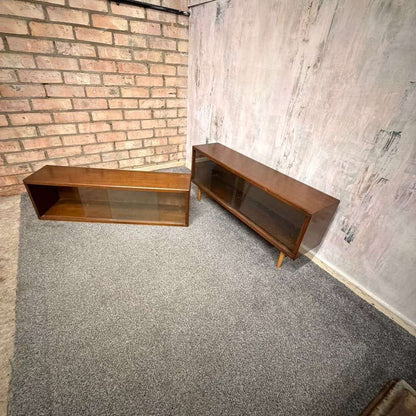 Pair Mid Century Herbert E Gibbs Glazed Low Bookcases Tapered Legs