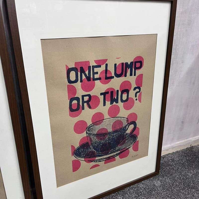 Pair Dark Framed Prints Mr PS 2009 Coffee Shop Tea Room Teapot Cup &amp; Saucer