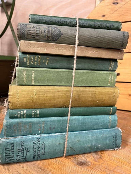 9 Vintage Books Green Shades Covers For Display &amp; Reading Retail Hospitality