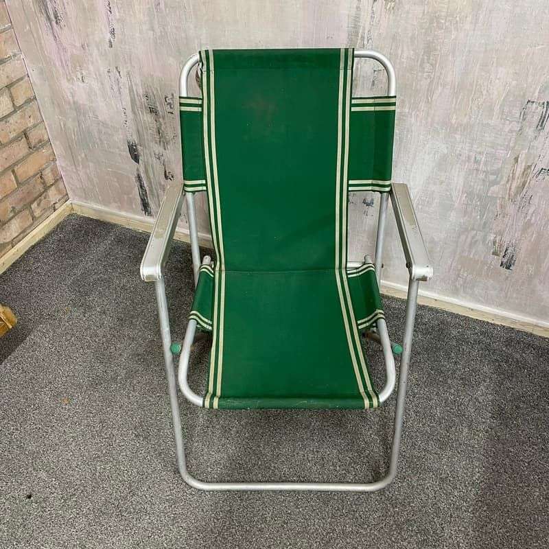 Vintage Retro Aluminium Framed Garden Chair Green Fabric
