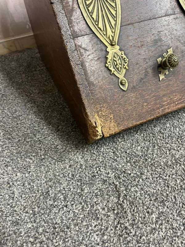 Vintage Wood &amp; Brass Coal Scuttle Handle Lift Up Lid Ornate