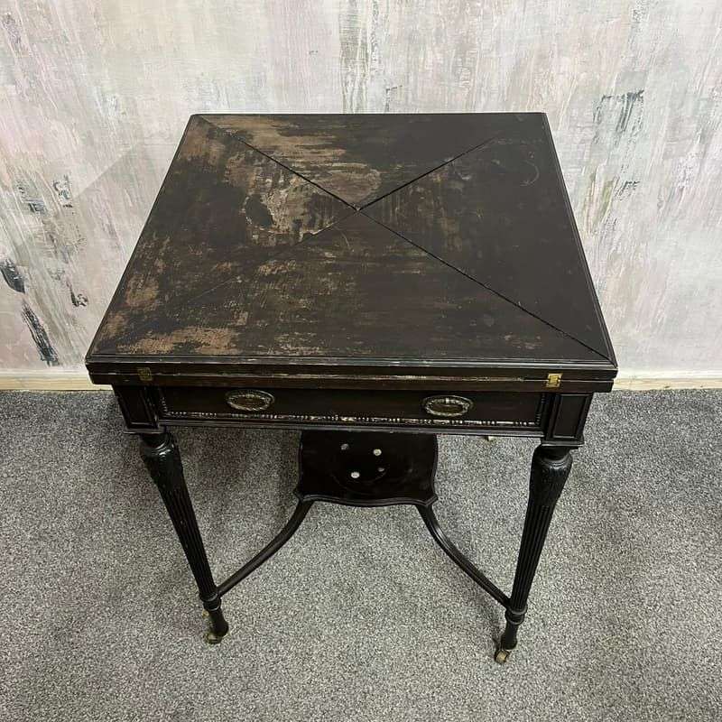 Antique Edwardian Envelope Card Table Felt Top Single Drawer Castors