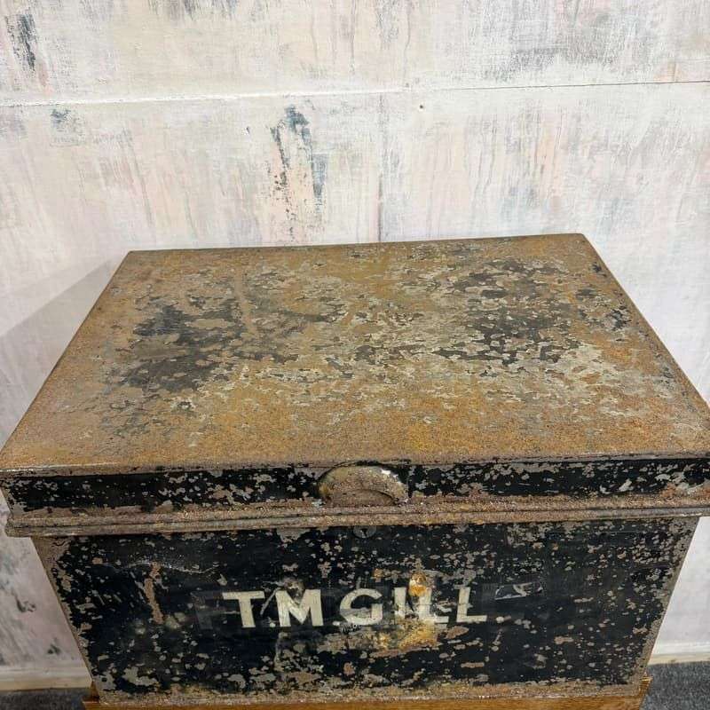 Vintage Solicitors Black Metal Deed Chest Side Handles Side Coffee Table Toys