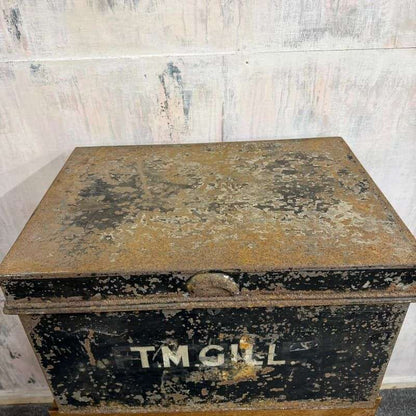 Vintage Solicitors Black Metal Deed Chest Side Handles Side Coffee Table Toys