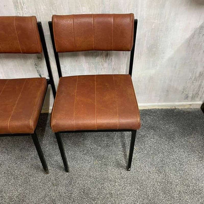 Pair Retro Godfrey Syrett Office Dining Chairs Faux Leather Black Metal Legs
