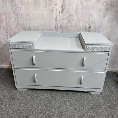 1950s Painted Dark Wood Dressing Table With 2 Drawers Pale Grey