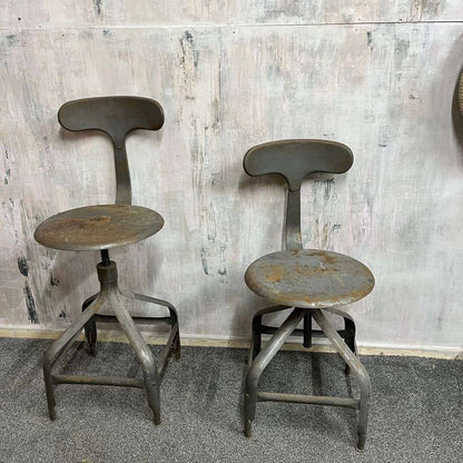 Pair Vintage Industrial Metal Chairs Adjustable Seat Height Office Great Patina