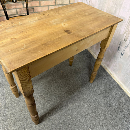 Early 20thC Beech Writing Desk Console Table Single Drawer Turned Legs