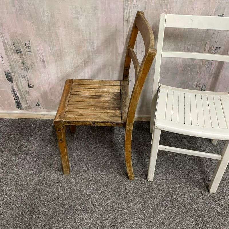 Pair Beech Stacking Slatted Chairs Possible Upcycle Project
