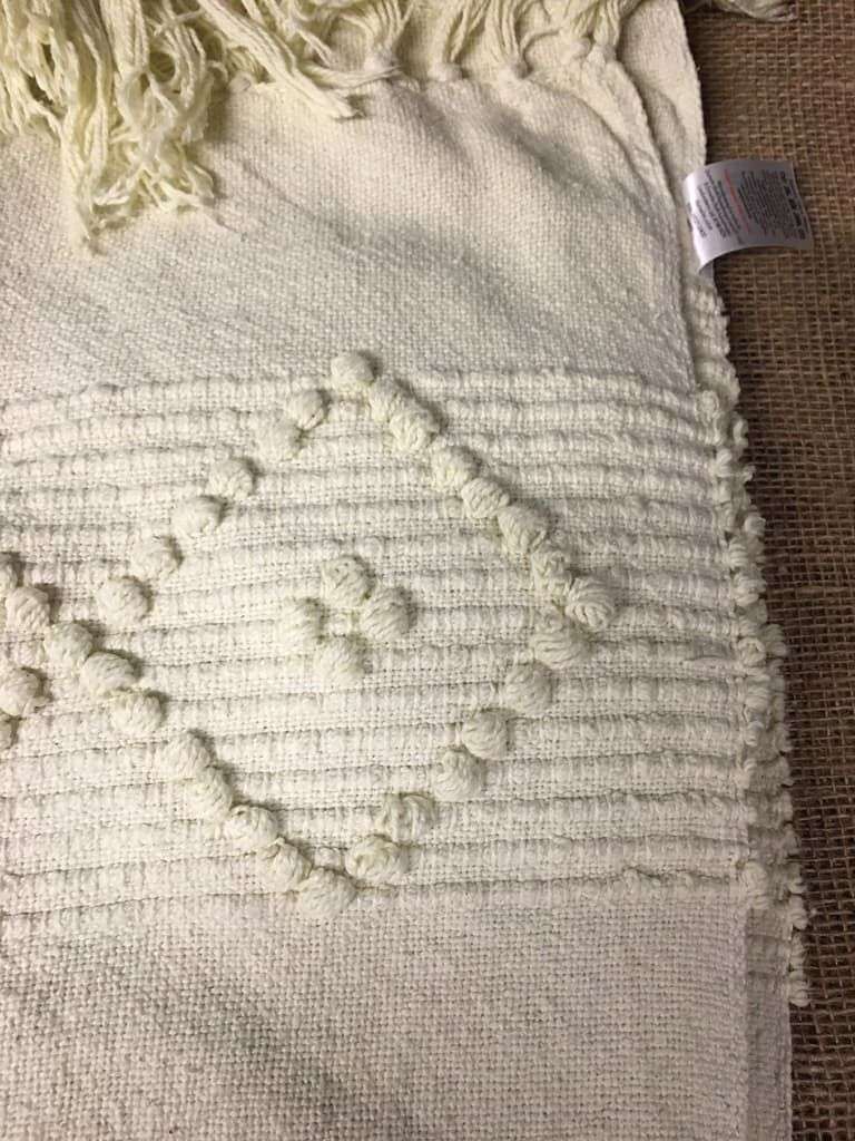 Vintage Pale Yellow &amp; Cream Throw Raised Pattern &amp; Tassels Dunelm