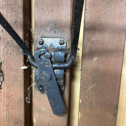 Vintage Folding Trestle Bench Stained Slatted Top Metal Legs Great Patina