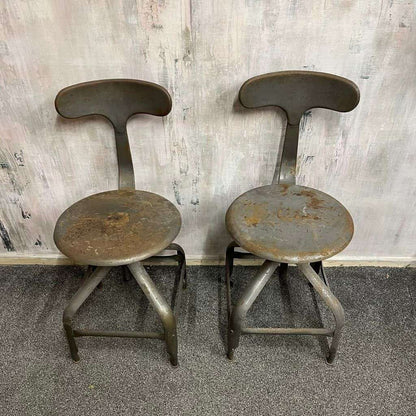 Pair Vintage Industrial Metal Chairs Adjustable Seat Height Office Great Patina
