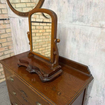 Vintage Dark Wood Swing Mirror Ornate Carving Scrolled Arms Knob Adjusters